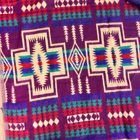 Mexicali Blues Reversible Tan Purple Western Indian Aztec Blanket Scarf - Picture 9 of 14
